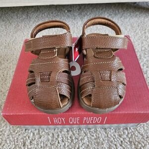 Dogi Boy's Brown Stitched Leather Closed Toe Fisherman Sandals Toddler Size 8